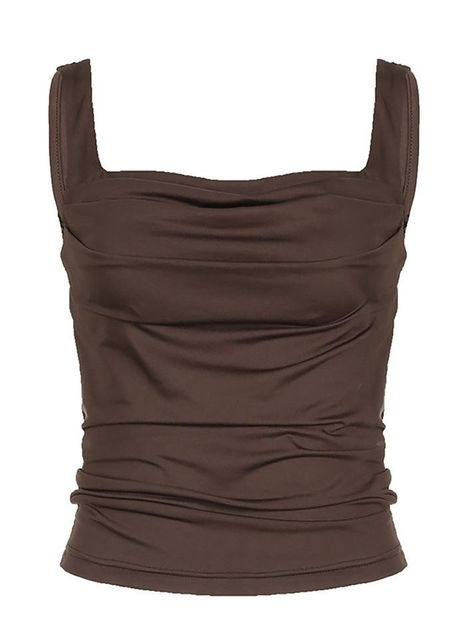 Square Neckline Top, Tattoo Dress, Korean Princess, Square Neck Tank Top, Backless Tank Top, Street Y2k, 2000s Outfits, Brown Tops, Expensive Clothes