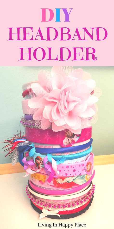 DIY headband holder or organizer for baby, girl, or women. Easy tutorial on how to make a headband holder stand for about $1. Display in your nursery or hold bows and headbands for girls! #headbandholder #headbands #bows #headbandstand #diyheadbandholder Organize Headbands, Headband Organizer Diy, Baby Headband Holders, Diy Headband Holder, Nursery Organization Diy, Make A Headband, Hair Tie Organizer, Headband Storage, Tie Organizer