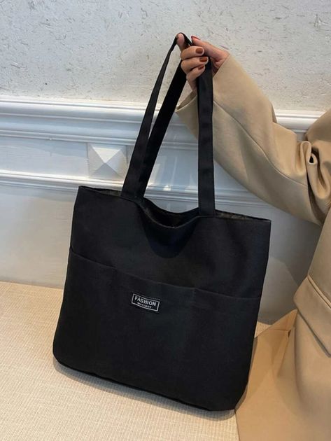 Uni Bags Aesthetic, Uni Bag Aesthetic, Bags For Uni, Big Bags For Women, Uni Tote Bag, Black Tote Bag Aesthetic, Tout Bag, Plain Canvas Tote Bag, School Tote Bags