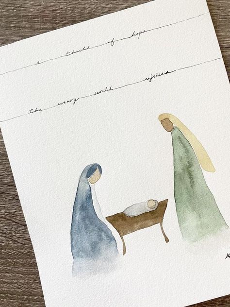 Nativity Watercolor Cards, Advent Watercolor, Christmas Card Watercolor Ideas, Watercolor Nativity, Christmas Cards Diy, Watercolor Christmas Cards Diy, Nativity Painting, Holiday Watercolor, Painted Christmas Cards