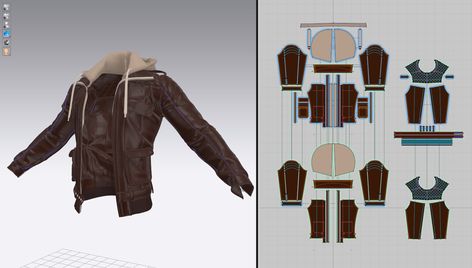 ArtStation - Leather Jacket Hoodie WIP (Marvelous Designer), Allan Raymond Tan Designer Clothing Patterns, Leather Jacket Hoodie, Movement Drawing, Tan Leather Jackets, Designer Leather Jackets, Combat Gear, Hoodie Pattern, Fashion Vocabulary, Fashion Design Portfolio