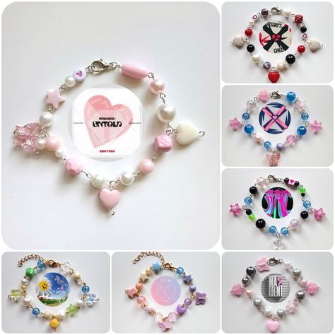 You want to have merch of your kpop favorite artist, but it should be subtle and cute at the same time?  Then these bracelets are just perfect for you! Check out our handmade bead bracelets which  match your favorite album! ✧˚ * . There are seven different versions, that you can choose from: ♡ Enhypen - Romance: Untold (Length: ~20,5 cm / 8 inch) ♡ TXT - Thursday's Child (Length: ~20 cm / 7.8 inch) ♡ Stray Kids - Maxident (Length: ~19 cm / 7.5 inch) ♡ TXT - Fight or Escape (Length: ~20 cm / 7.8 Sunghoon Bracelet, Straykids Bracelet Ideas, Kpop Idols Bracelet, Seventeen Inspired Bracelets, Enhypen Beads Bracelet, W2e Bracelets, Kpop Inspired Bracelets, Enhypen Bracelet Ideas, K Pop Bracelet Ideas