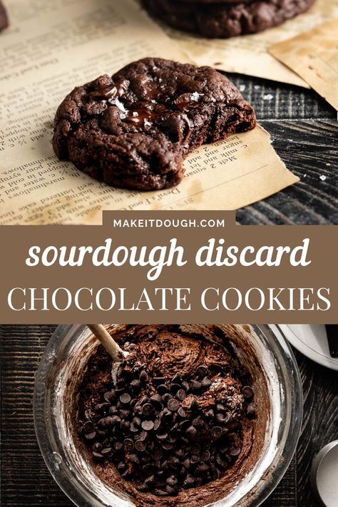 Elevate your dessert game with the elegance of Sourdough Discard Chocolate Cookies. Unlock the potential of sourdough starter to create a masterpiece of soft, chewy, and fudgy textures. Indulge in the richness of double chocolate and explore the complete recipe at makeitdough.com. Experience the joy of homemade delights with this elegant twist on traditional cookies. Recipe Using Sourdough Starter, Sourdough Starter Discard Recipe, Homemade Sourdough Bread, Bread Starter, Sourdough Starter Recipe, Homecooked Meals, Sourdough Discard, Sourdough Baking, Sourdough Bread Recipe