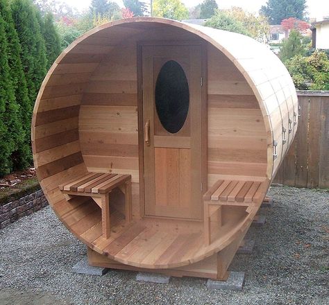 Cedar Barrel Sauna Kits and Outdoor Saunas - Forest Lumber & Cooperage Sauna Plans, Diy Barrel, Diy Sauna, Building A Sauna, Sauna Kits, Sauna Diy, Dry Sauna, Sauna Heater, Hot Tubs Saunas