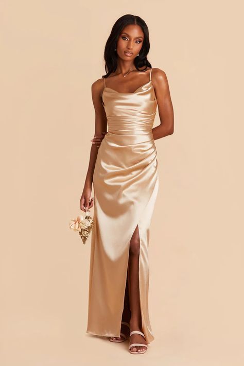 Gold Bridesmaid Dresses Under $100 | Birdy Grey Pale Gold Dress, Maid Of Honor Dress Gold, Gold Dama Dresses Quinceanera Long, White And Gold Bridesmaid Dress, Bridesmaid Gold Dress, Long Gold Dresses, Dark Gold Bridesmaid Dresses, Light Gold Bridesmaid Dresses, Satin Gold Bridesmaid Dress