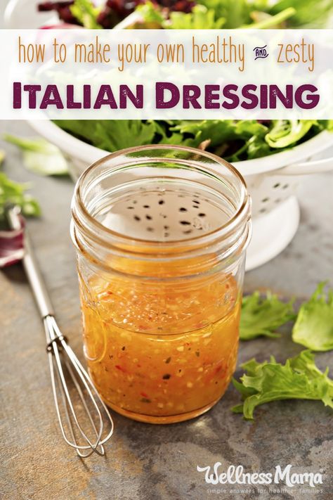 This delicious Italian Dressing combines all natural flavors from olive oil, dijon mustard, wine vinegar, and herbs for a versatile condiment. Zesty Italian Dressing Recipe, Salad Homemade, Italian Dressing Recipes, Homemade Italian Dressing, Zesty Italian Dressing, Spice Mix Recipes, Wellness Mama, Salad Dressing Recipes Homemade, Homemade Condiments