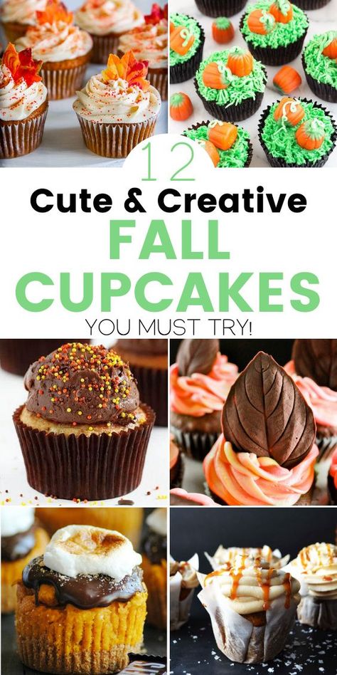 Fall Festival Cupcakes, Fall Dessert Recipes Cupcakes, Fall Cakes And Cupcakes, Easy Fall Decorated Cupcakes, Mini Fall Cupcakes, Fall Themed Cupcake Ideas, Autumn Cupcake Ideas, Fancy Fall Cupcakes, Easy Fall Cupcake Decorating Ideas