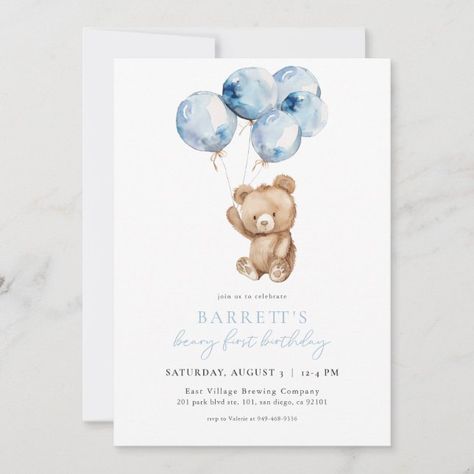 Create your own Invitation | Zazzle January First Birthday Boy, Bear Theme 1st Birthday, Beary First Birthday Boy, Beary First Birthday Party, Teddy Bear Birthday Theme, Beary First Birthday, Birthday Party Details, 1st Birthday Celebration, Birthday Lights