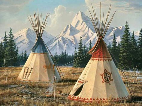 A tipi is a cone-shaped tent, traditionally made of animal skins upon wooden poles. Village Concept Art, Teepee Art, Native American Wallpaper, American Indian Artwork, Native American Teepee, Tenda Camping, American Indian Tattoos, Native American Tattoos, Tipi Tent