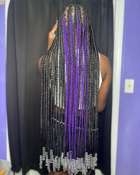 Peekaboo Box Braids With Beads, Peekaboo Braids With Beads, Peek A Boo Box Braids, Peekaboo Hair Colors, Black Kids Braids Hairstyles, Purple Braids, Short Box Braids Hairstyles, Braided Hairstyles For Black Women Cornrows, Peekaboo Hair