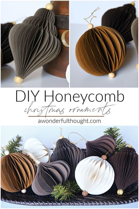 Make Paper Ornaments, Things To Make At Christmas, Paper Circle Ornaments Diy, Paper Folding Christmas Ornaments, Paper Ball Ornaments Diy, Paper Accordion Ornaments, Cricut Honeycomb Ornament, How To Make Paper Christmas Ornaments, Diy Paper Honeycomb Ornaments