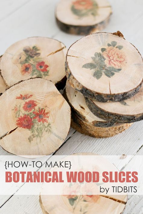 How to make botanical wood slices Takken Decor, Diy Projektit, Wood Slice Crafts, Decor Ikea, Diy Bricolage, Diy Simple, Craft Tutorial, Nature Crafts, Wood Slices