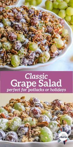 Easy Grape Salad, Creamy Fruit Salad, Salad With Pecans, Grape Salad Recipe, Easy Potluck Recipes, Creamy Fruit Salads, Dressing For Fruit Salad, Salad Cream, Fruit Salad Easy