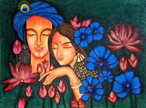 Radha Krishna Modern Art Paintings, Krishna Painting Abstract, Radha Krishna Wall Painting, Radha Krishna Painting On Canvas, Radha Krishna Acrylic Painting, Watercolors Ideas, Radha Krishna Modern Art, Lord Radha, Radha Krishna Painting