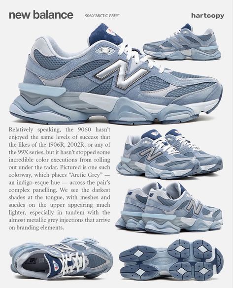 blue new balance, 9060 new balance, artic grey, sneakers, blue and silver sneakers Sneaker Ideas, Shoes To Buy, New Balances, Shoes Inspiration, Y2k Shoes, Sports Clothes, Trendy Shoes Sneakers, Dr Shoes, Pretty Shoes Sneakers