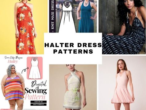 Remember that summer when halter dresses were all the rage? Grandma's sewing machine was humming non-stop as she whipped up cute little numbers for all the Dress Sewing Pattern Free, Halter Neck Dress Pattern, Halter Dress Pattern, Linen Dress Pattern, Vintage Halter Dress, Halter Dresses, Diy Wardrobe, Dress Patterns Free, Maxi Dress Pattern