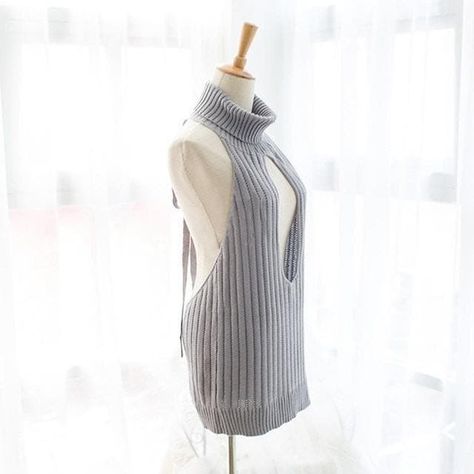 Virgin Killer Sweater, Keyhole Sweater, Backless Sweater, Kawaii Sweater, Harajuku Fashion, Jumper Sweater, News Design, Gray Color, Cut Out