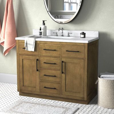 Bathroom Vanity Ideas 42 Inch, 42 Inch Bathroom Vanity, Almond Latte, Stone Counter, Engineered Stone Countertops, Oak Bathroom, Stone Countertop, Toothbrush Holders, Wooden Bathroom