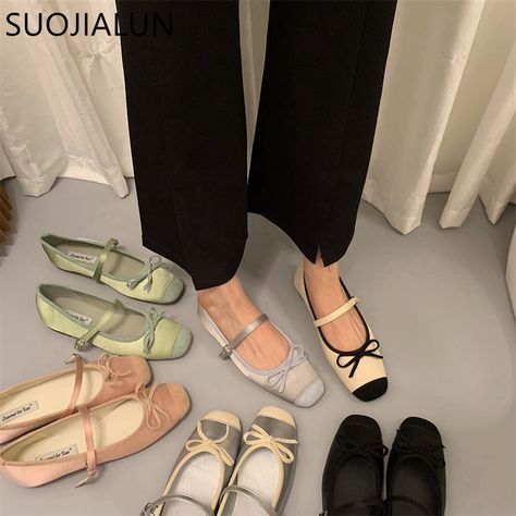 SUOJIALUN Women Flat Shoes Fashion Round Toe Shallow Slip On Ladies Soft Ladies Mary Jane Ballerinas Balerinas Shoes, Pretty Ballerinas, Lady Mary, Fashion Shoes Flats, Ballerina Shoes Flats, Bow Flats, Casual Heels, Ballerina Shoes, Ballerina Flats