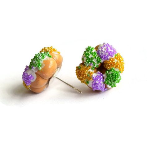 King Cake Stud Earrings, Mardi Gras Polymer Clay Beaded Earrings,... ($10) ❤ liked on Polyvore featuring jewelry, earrings, beading earrings, nickel free earrings, clay jewellery, polish jewelry and beaded jewelry Clay Bead Jewelry, Mardi Gras Diy, Mardi Gras Earrings, Mardi Gras Jewelry, Beading Earrings, Clear Crystal Earrings, Handmade Clay Jewelry, Mardi Gras Beads, Earrings Clay