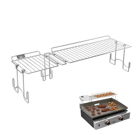 PRICES MAY VARY. PERFECT SIZE - The griddle rack is designed only for the Blackstone 22" griddle, meaning it will not wobble or shake STAINLESS STEEL - Built from tough stainless steel, this warming rack will stand the test of time IMPROVE YOUR GRIDDLE - Add space to your Blackstone griddle and keep your food warm on this crucial accessory EASY TRANSPORT - The legs fold up easily to make this easily transported when camping, traveling, or in the RV BETTER THAN THE REST - This custom-fit rack wil Grill Rack, Blackstone Griddle, Keep Food Warm, Grilling Tools, Rack Design, Cooking On The Grill, Outdoor Grill, Folded Up, Staying Organized