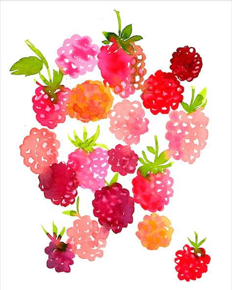 "Get your fresh raspberries here!  Bright and cheerful especially helpful in the winter :) About the print: Each print replicates an original watercolor painting I crafted in my art studio, finding inspiration from the nature around me. Printed on archival paper with archival inks, the prints have the same depth, saturation, and coloring of the original painting. Order yours in: 8x 10\" 11x14\" 16x20\" -or- message me for custom sizing Packaged with care in a sturdy cardboard mailer (smaller siz Fresh Raspberries, Finding Inspiration, My Art Studio, Watercolor Inspiration, Pottery Painting, Art Floral, In The Winter, Original Watercolor Painting, Art Diy