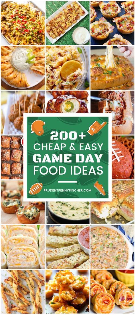 200 Cheap and Easy Football Party Foods #football #party #appetizers #footballfood #gamedayfood #gameday #superbowl #footballparty #partyfood #tailgating #tailgatingfoods Easy Game Day Food, Football Party Food Appetizers, Party Food Easy Cheap, Game Day Food Ideas, Cheap Appetizers, Football Party Foods, Gourmet Appetizers, Bowl Party Food, Appetizers For A Crowd