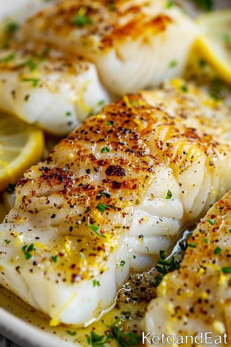 Carnivore Baked Lemon Butter Cod- Carnivore Diet Recipe Best Way To Cook Cod Fish, Buttered Fish Recipes, Best Fish Recipes Healthy, Alaska Cod Fillet Recipe, Fish And Potatoes Baked, Soft Mechanical Diet Recipes, Bake Cod Fish Recipes Oven, Spanish Cod Fish Recipes, Aip Cod Recipes