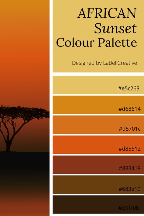 rich brown and orange colour palette African Palette Color, African Inspired Color Palette, African Sunset Colour Palette, African Colour Palette Color Inspiration, Ombre Color Palette Colour Schemes, Sunset Colour Scheme, Africa Colour Palette, Afrocentric Color Palette, Colour Palette Sunset