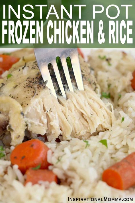 Instant Pot Frozen Chicken and Rice is a perfect dinner when you are short on time. A meal made in less than 30 minutes and pack with flavor! #inspirationalmomma #instantpotfrozenchickenandrice #instantpotchickenandrice #chickenandrice #frozenchickendinner #instantpotrecipes #instantpotdinners Instant Pot With Frozen Chicken, Frozen Chicken Rice Instant Pot, Instant Pot Recipes With Frozen Chicken, Instant Pot Frozen Chicken And Rice, Instant Pot Chicken From Frozen, Frozen Chicken Instant Pot Meals, Chicken Instant Pot Recipes Frozen, Installs Recipes, Insta Pot Chicken And Rice Recipe