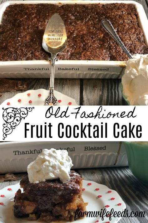 Fruitcocktail Cake Recipe, Fruit Cocktail Cake Old Fashion, Easy Fruit Cocktails, Recipes With Fruit Cocktail, Fruit Cocktail Cake, Traditional Meals, Midnight Cake, Cocktail Cake, Fruity Cake