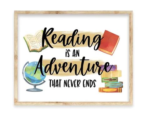 Reading Adventure, Classroom Decor, Classroom Inspiration Sign, Quote Classroom Door, Library Decor, Reading Sign PRINTABLE Library Sayings, Reading Corner Poster, Adventure Classroom, Library Poster, Reading Corner Classroom, Reading Poster, Adventure Quote, Book Swap, Poster Classroom