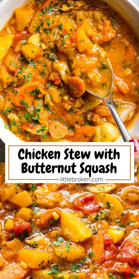 Chicken Stew With Butternut Squash, Crockpot Chicken Butternut Squash, Crockpot Chicken And Butternut Squash, Chicken Squash Crockpot Recipes, Chicken Soup With Squash, Butternut And Chicken Recipes, Fall Soups And Stews Butternut Squash, Butternut Squash Stew Crockpot, Butternut Squash Chicken Slow Cooker