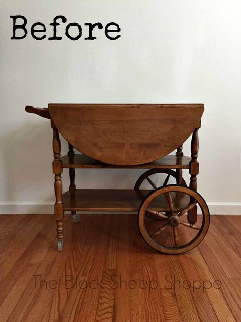 Vintage 1967 tea cart prior to painting. Upcycled Tea Trolley, Tea Room Furniture, Repurposed Tea Cart, Diy Tea Cart, Bar Cart Refurbish, Antique Tea Cart Makeover, Refurbished Tea Cart, Tea Trolley Makeover, Vintage Tea Cart Ideas