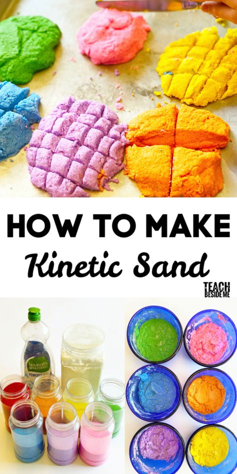 How to make kinetic sand with kids. Cool science experiments for home. Kids activities.  #science #kidsactivities #sensoryplay Make Kinetic Sand, Diy Kinetic Sand, Sands Recipe, School Age Activities, Summer Science, Science Experiments For Preschoolers, Sensory Crafts, Science Crafts, Easy Science Experiments