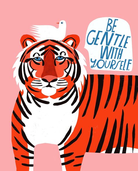 Be Gentle With Yourself - Giclee Print by Lisa Congdon
We love the artwork of Lisa Congdon and are delighted to have official prints of her work in our shop!  Lisa is an incredible artist and advocate for social good, and her designs radiate with joy.
 "Be Gentle With Yourself” is an archival print of original artwork by Lisa Congdon.
Acid-free giclée prints
Printed on lush matte art paper in Portland, Oregon.
Open Edition print with an integrated signature for authenticity.
Please note that Lisa's artwork features brush textures and “distress" that are intentional and part of her visual vocabulary and style.  
Packaged with a stiff matboard backing in a biodegradable clear bag. Gentle With Yourself, Lisa Congdon, Tiger Wall Art, Be Gentle With Yourself, Phone Art, Affinity Designer, Be Gentle, A Tiger, The Design Files