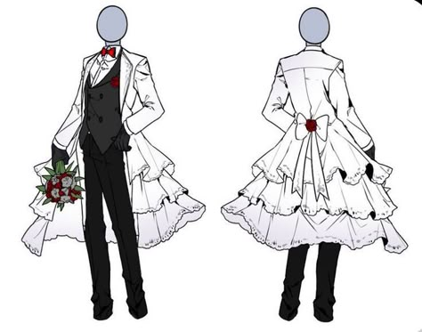 Artist: @Atakdognumber1 (Twitter) Fancy Outfits Reference Drawing, Dress Design Reference, Wedding Dress Reference Drawing, Robe Reference Drawing, Wedding Base Drawing, Fantasy Clothes Drawing Reference, Dress Tuxedo, Clothing Sketches, Clothing Design Sketches