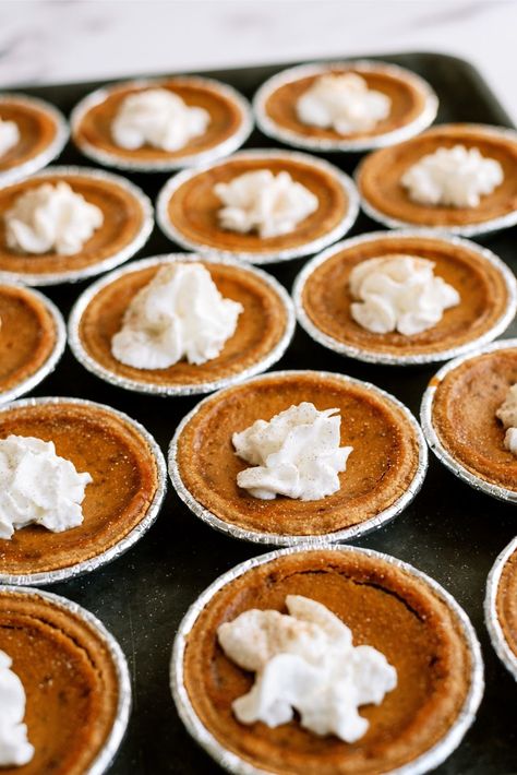 Small Pumpkin Pies Easy, Mini Pie With Graham Cracker Crust, Mini Pumpkin Pies With Graham Cracker Crust, Mini Pumpkin Pie Graham Cracker Crust, Mini Holiday Pies, Mini Pies Easy Graham Crackers, Mini Pies With Premade Crust, Graham Cracker Pumpkin Pie, Mini Pie Crust Desserts