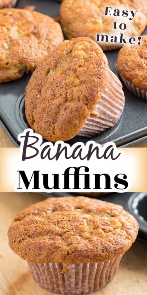 Best Banana Muffins are incredibly soft and moist with tasty, crisp muffin tops. This banana bread recipe is so quick and easy to make with simple ingredients. Banana Muffins With Mayonnaise, Simple Banana Muffins, Best Banana Muffins, Banana Muffins Easy, Healthy Banana Muffins, Muffin Tops, Overripe Bananas, Healthy Banana, Banana Bread Recipe