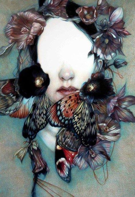 Surreal Drawings by Marco Mazzoni (Italy) Marco Mazzoni, Butterflies, A Woman, Pencil, Flowers, Blue, Art