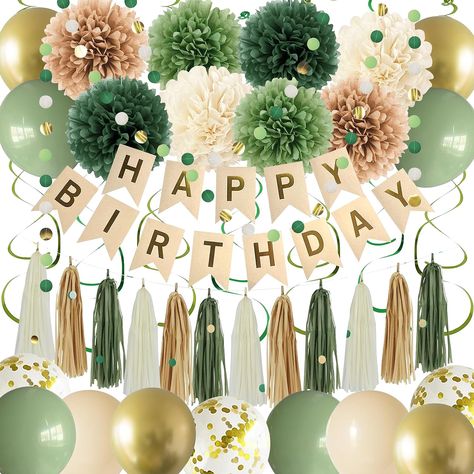 PRICES MAY VARY. Green Birthday Party Decorations for Women and Girls: Make your birthday celebrations extra special with this vibrant green party decoration set. It includes a happy birthday banner, tissue paper pompoms, paper tassels, circle garland, hanging swirls, and birthday balloons. High-Quality Materials: Crafted from premium paper materials, these decorations are designed to be durable and visually appealing. They will elevate the ambiance of your party venue. Unique and Lively Design: Green And Purple Decorations Party, Plant Birthday Party Decorations, Happy Birthday Office Decorations, Birthday Decorations For Office, Sage Green Grad Party, Green And Pink Party Decor, Cottagecore Birthday Party Decor, Plant Theme Birthday, Plant Themed Birthday Party