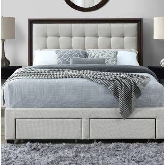 Winston Porter Houchins Upholstered Storage Platform Bed & Reviews | Wayfair Bed Designs With Storage, Storage Bed Queen, Bed Metal, Bed Headboard Design, Upholstered Storage Bed, Bed Wood, Bed Design Modern, Upholstered Panel Bed, Standard Bed