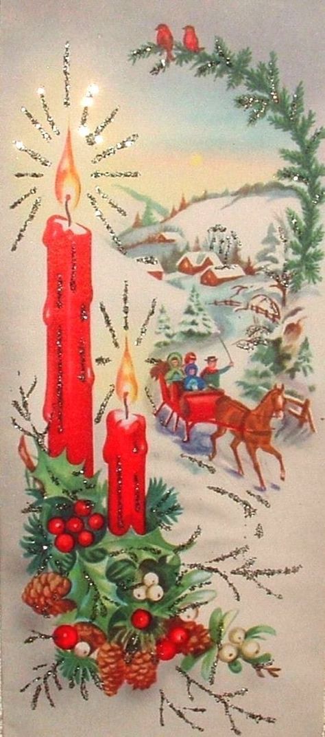 Vintage Christmas Cards 1950s, Horse Sleigh, Old Time Christmas, Greeting Card Christmas, Vintage Holiday Cards, Vintage Christmas Greeting Cards, Christmas Artwork, Vintage Christmas Card, Vintage Christmas Images