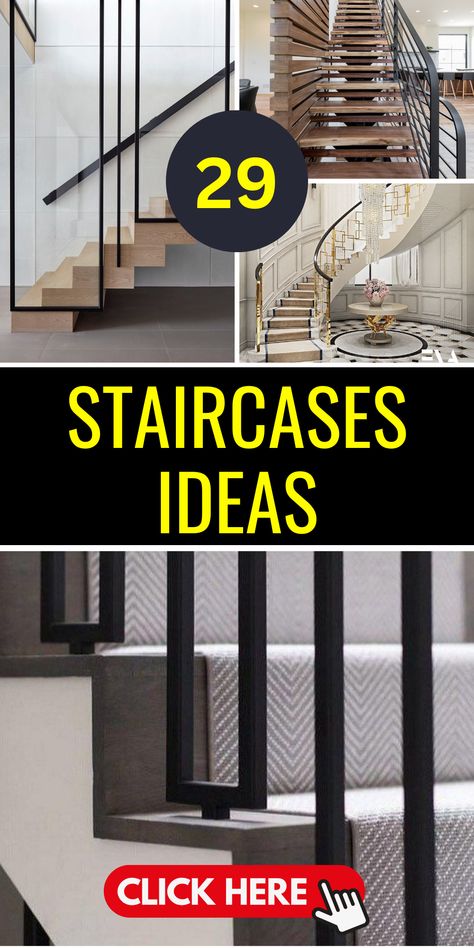 29 Unique Staircase Ideas to Elevate Your Home's Design Elegantly - placeideal.com Type Of Staircase Design, Modern Staircase Spindles, Modern European Staircase, Central Staircase Ideas, Indoor Stair Railing Ideas Modern, Unique Staircase Ideas, Glass Staircase Ideas, Narrow Staircase Ideas, Enclosed Staircase Ideas