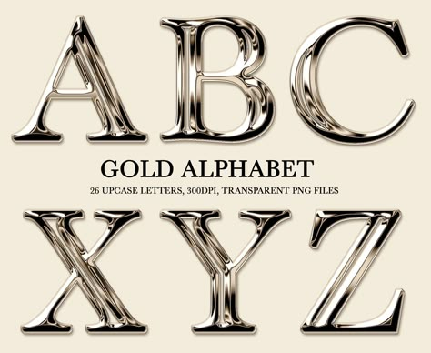 are made from a special alloy that gives them a shiny, metallic finish. They are often used in decorative applications, such as on signs, trophies, and#metalfonts #alphabetdesign #typographyinspiration #metallicletters #fontlover Chrome Typography Alphabet, Chrome Png, Chrome Alphabet, Canva Letters, Chrome Letters, Metal Typography, Edgy Fonts, Gold Clipart, Metal Font