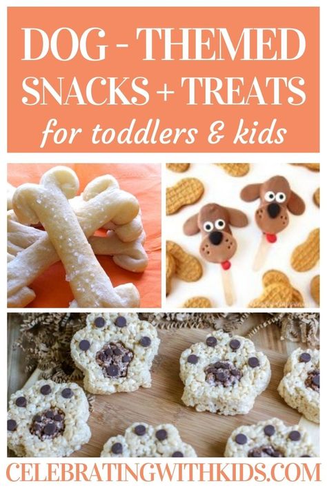 Do your kids love dogs? Here are the best dog themed snack and treat ideas to make for your kids! Puppy Themed Desserts, Dog Themed Baked Goods, Dog Themed Party Foods, Dog Themed Party Food Ideas, Dog Party Treats For Humans, Puppy Themed Snacks, Dog Themed Food Ideas, Food For A Dog Themed Party, Dog Theme Dessert