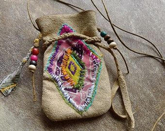 Tiny Bags, Leather Medicine Bag, Medicine Bags, Mojo Bags, Hippy Chic, Medicine Bag, Boho Bags, Textile Jewelry, Healing Power