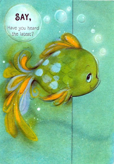 Seahorse Painting, Fish Illustration, Cute Fish, Fish Painting, Tole Painting, Vintage Greeting Cards, Fish Art, Cool Paintings, Goldfish