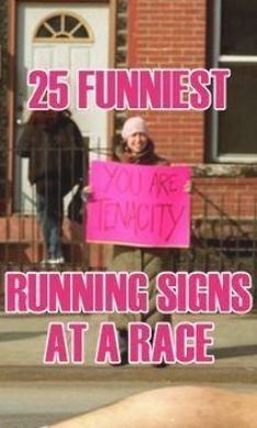 Many of us have suffered stitches in a race, not from running but from a funny sign held by a bystander. This here is a collection of the most hilarious running messages spotted at a race. Running Race Signs, Running Signs, Marathon Signs, Marathon Posters, Running Posters, Marathon Motivation, Cheer Signs, Funny Running, Running Race