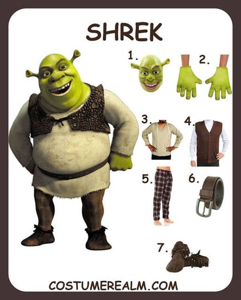 Shrek Halloween Costumes Diy, Shrek Character Costumes Diy, Shrek Family, Shrek Costume Diy, Shrek And Fiona Costume, Shrek Dress, Shrek Halloween, Fiona Costume, Shrek Cake